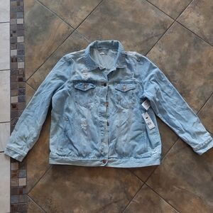 New Dex Distressed Jean Jacket Womens Size XXL